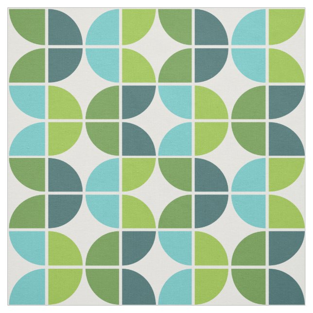 Blue Green Retro Quarters Pattern Fabric (Swatch)