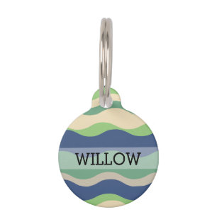 Blue & Green Retro Wavy Custom Pet Tag