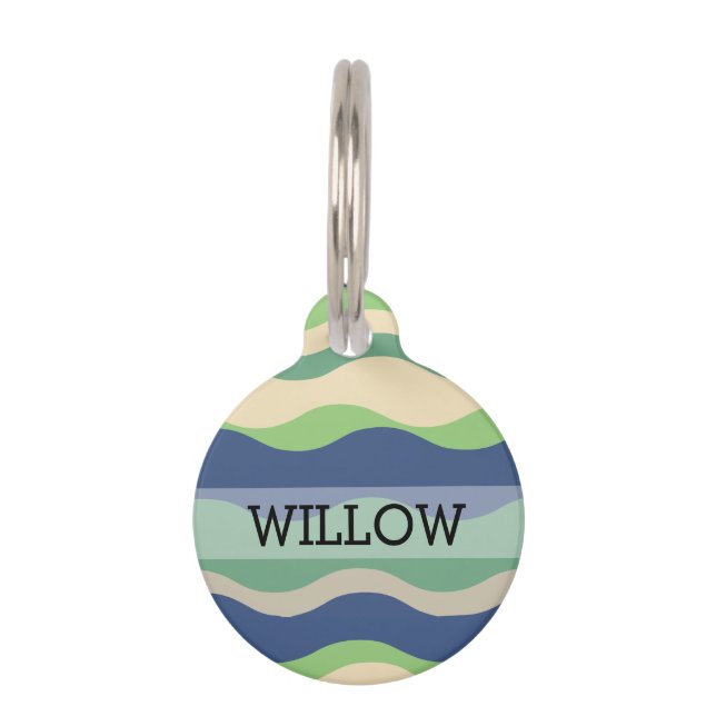 Blue & Green Retro Wavy Custom  Pet Tag (Front)
