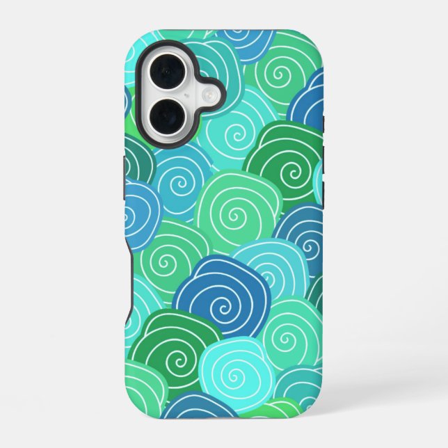 Blue Green Rolling Circles Pattern iPhone 16 Case (Back)