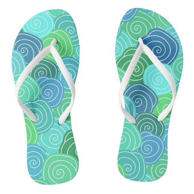 Blue Green Rolling Circles Pattern Thongs (Footbed)