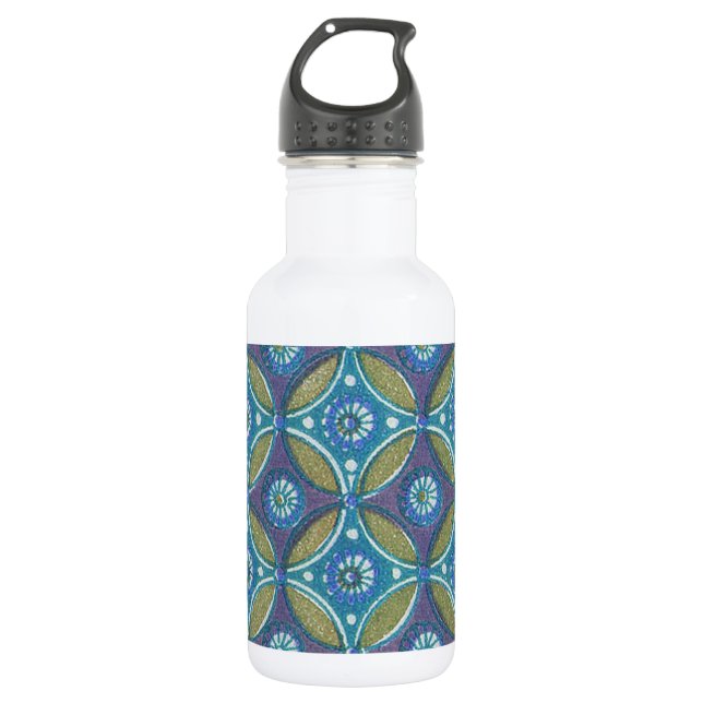 Blue Green Rustic Boho Geometric Circle Pattern 532 Ml Water Bottle (Front)