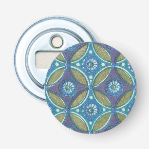 Blue Green Rustic Boho Geometric Circle Pattern Bottle Opener