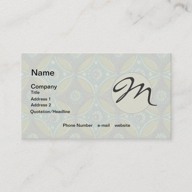 Blue Green Rustic Boho Geometric Circle Pattern Business Card (Front)