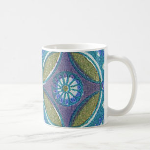 Blue Green Rustic Boho Geometric Circle Pattern Coffee Mug