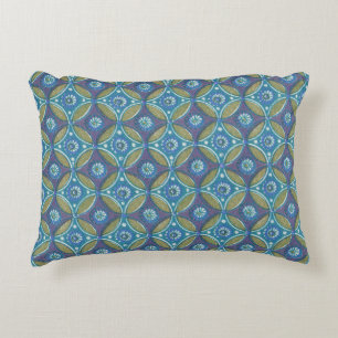 Blue Green Rustic Boho Geometric Circle Pattern Decorative Cushion