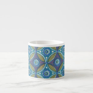 Blue Green Rustic Boho Geometric Circle Pattern Espresso Cup