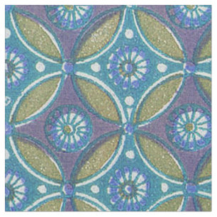 Blue Green Rustic Boho Geometric Circle Pattern Fabric