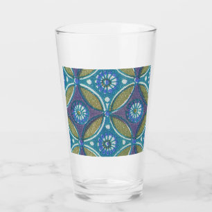 Blue Green Rustic Boho Geometric Circle Pattern Glass