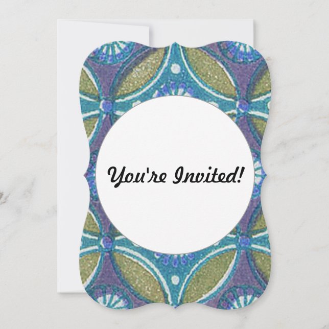 Blue Green Rustic Boho Geometric Circle Pattern Invitation (Front)
