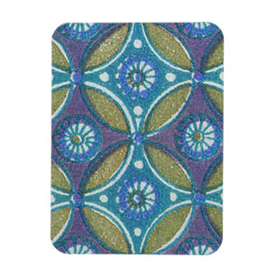 Blue Green Rustic Boho Geometric Circle Pattern Magnet