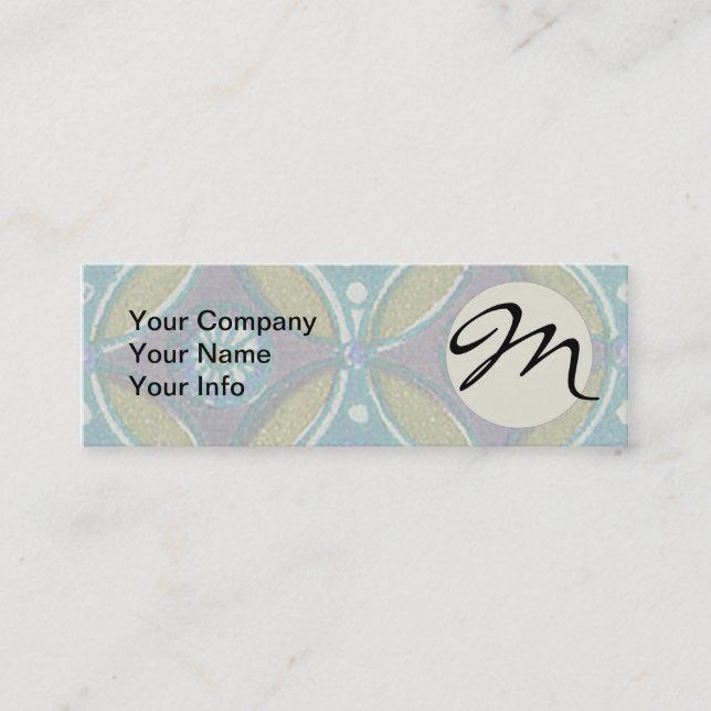 Blue Green Rustic Boho Geometric Circle Pattern Mini Business Card (Front)