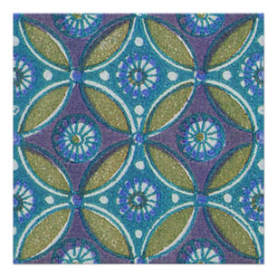 Blue Green Rustic Boho Geometric Circle Pattern Poster