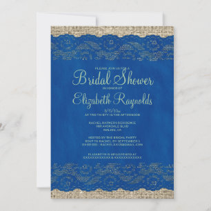 Blue & Green Rustic Lace Bridal Shower Invitations