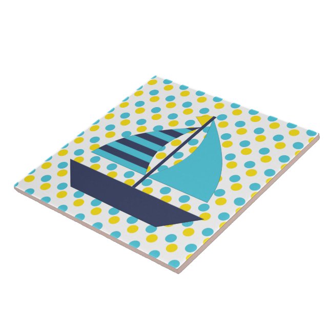 Blue Green Sail Boat Tile (Side)