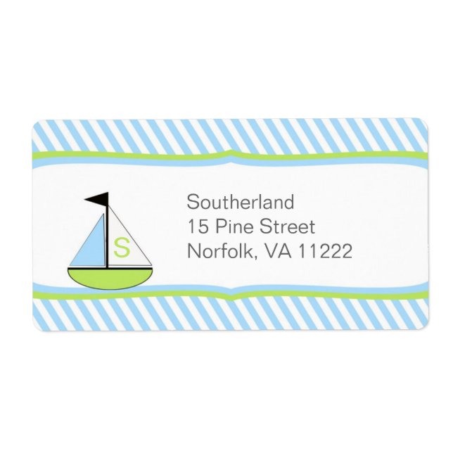Blue Green Sailboat Baby Shower Address or Favour (Front)