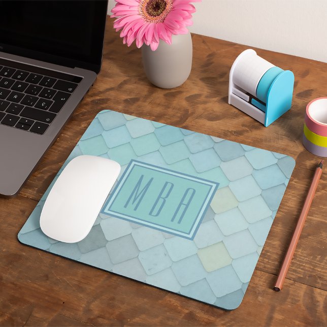 Blue & Green Scales Monogram Mousepad Template (Creator Uploaded)