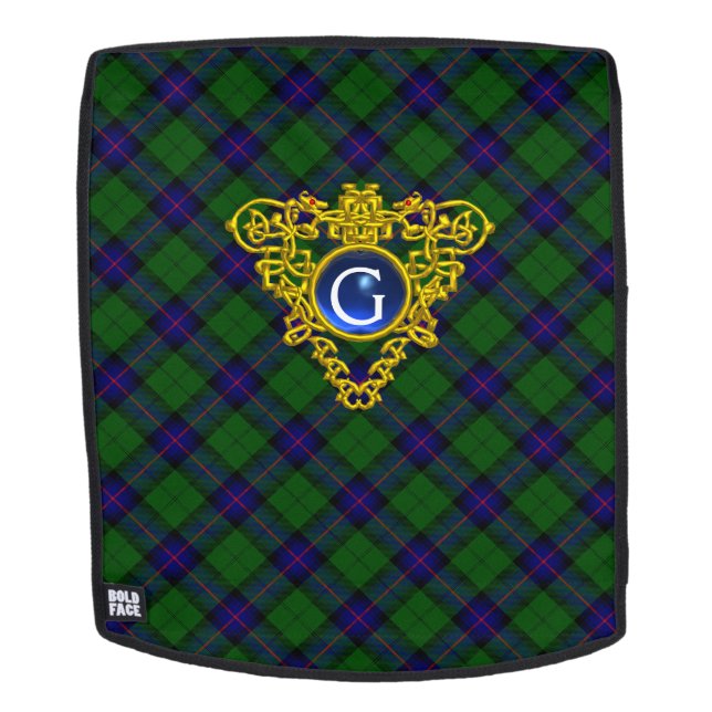 BLUE GREEN SCOTTISH TARTAN,CELTIC HEART MONOGRAM BACKPACK (Removable Face)