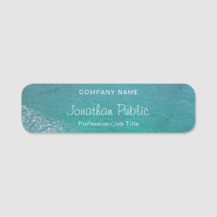 Blue Green Sea Handwritten Script Aqua Modern Name Tag