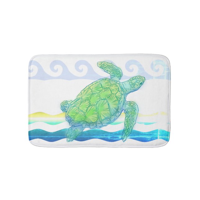 Blue & Green Sea Turtle Bath Mat (Front)