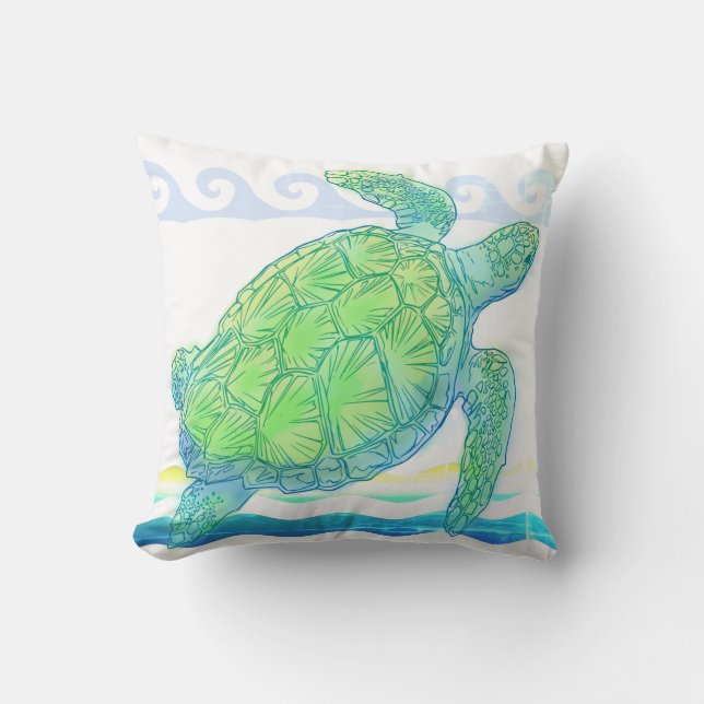 Blue & Green Sea Turtle Cushion (Front)