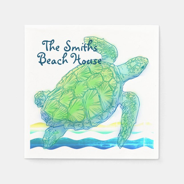 Blue & Green Sea Turtle Napkin (Front)