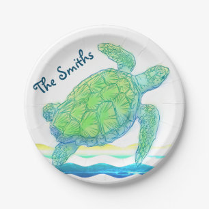 Blue & Green Sea Turtle Paper Plate