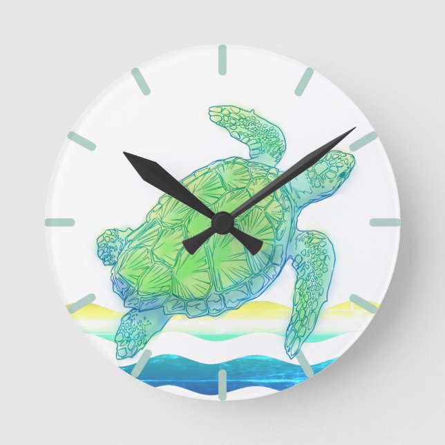 Blue & Green Sea Turtle Round Clock (Front)