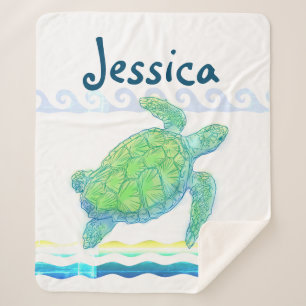 Blue & Green Sea Turtle Sherpa Blanket