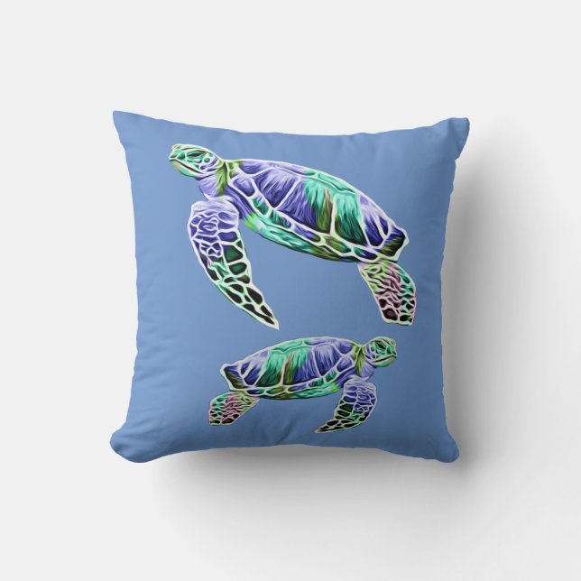 Blue Green Sea Turtles Cushion (Front)