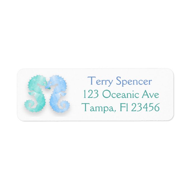 Blue Green Seahorses Return Address Label (Front)