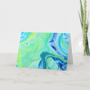 Blue Green Seascape Acrylic Fluid Art Card