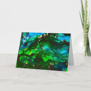 Blue Green Seascape Alcohol Ink Painting Card