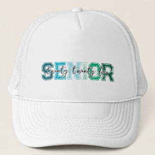 Blue Green Senior 2025 Typography Trucker Hat