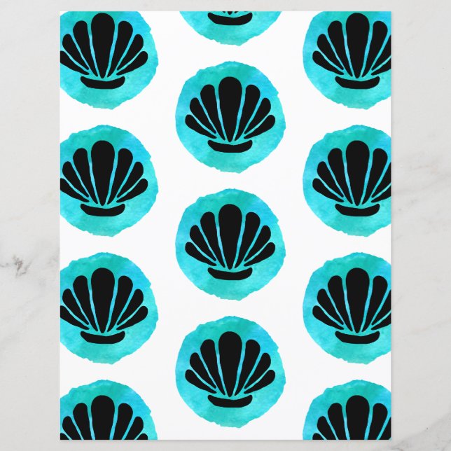 Blue Green Shell Pattern Scrapbook Paper (Front)