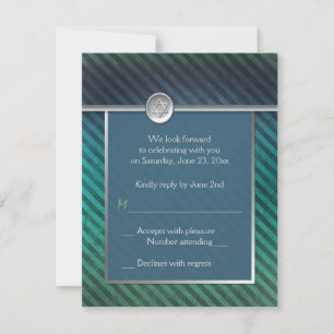 Blue, Green, Silver Striped Bar Mitzvah RSVP Card