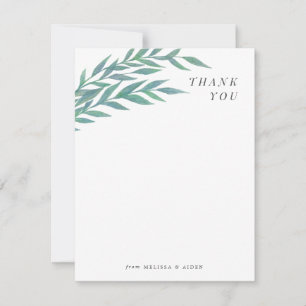 Blue Green Simple Branch Thank You Note Card