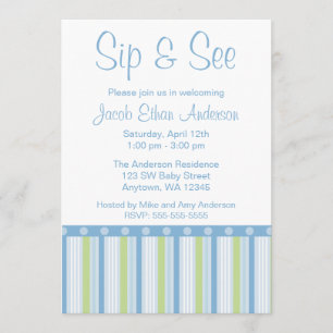 Blue Green Sip and See Stripes Invitation