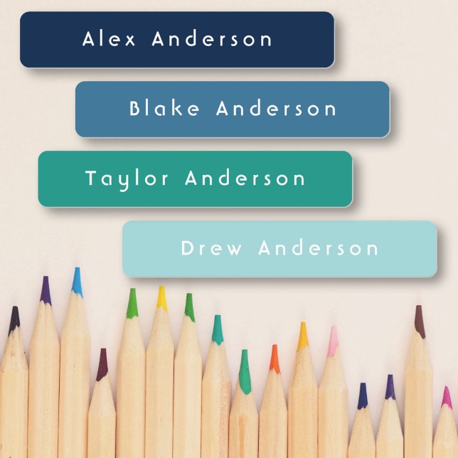 Blue Green Skinny Waterproof Adhesive Kid's Labels (Creator Uploaded)