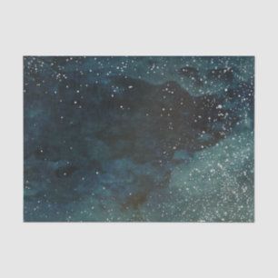 Blue green sky galaxy stars distressed parchment  tissue paper