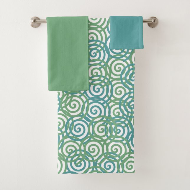 Blue Green Spirals Bath Towel Set (Insitu)