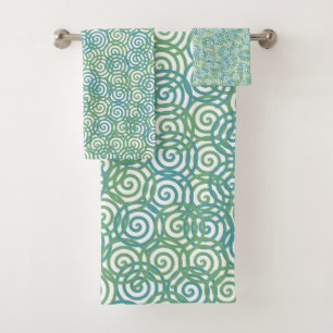 Blue Green Spirals Bath Towel Set