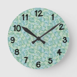 Blue Green Spirals Round Clock