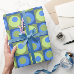 Blue Green Square Dot Geometric Patterned Wrapping Paper