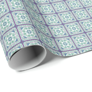Blue/Green Square Pattern Hmong Wrapping Paper