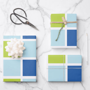 Blue Green Squares Checkered Birthday Wrapping Paper Sheet