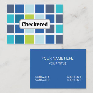 Blue Green Squares Chequered  Business Card