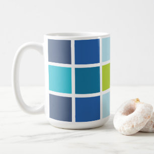 Blue Green Squares Chequered  Coffee Mug
