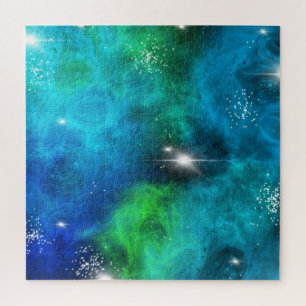 Blue Green Star Nebula Space Galaxy Universe Jigsaw Puzzle