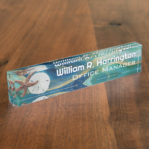 Blue Green Starfish Sand Dollar  Nameplate
